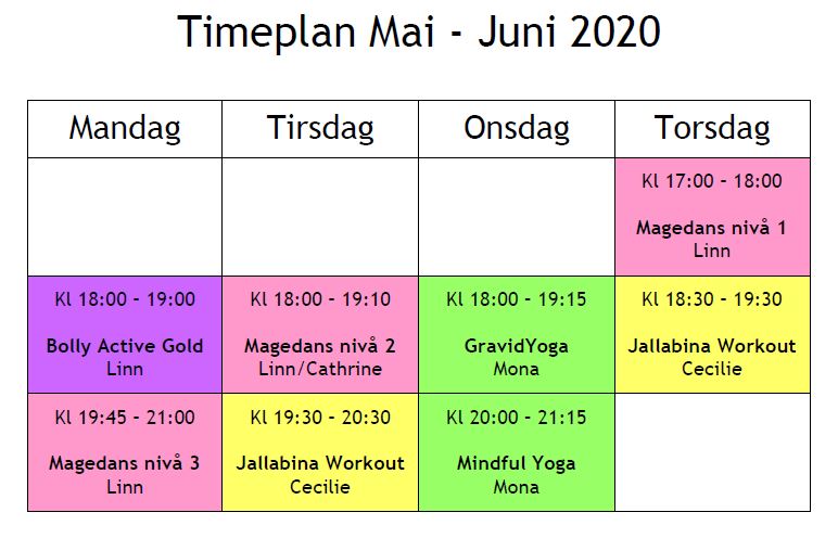 Timeplan Mai-Juni 2020